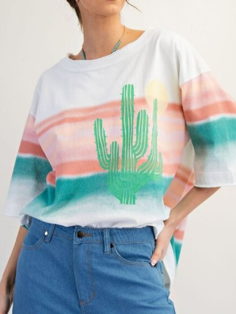 Easel Medium NWT Western Boho Cactus Sundown Oversized T-shirt 674